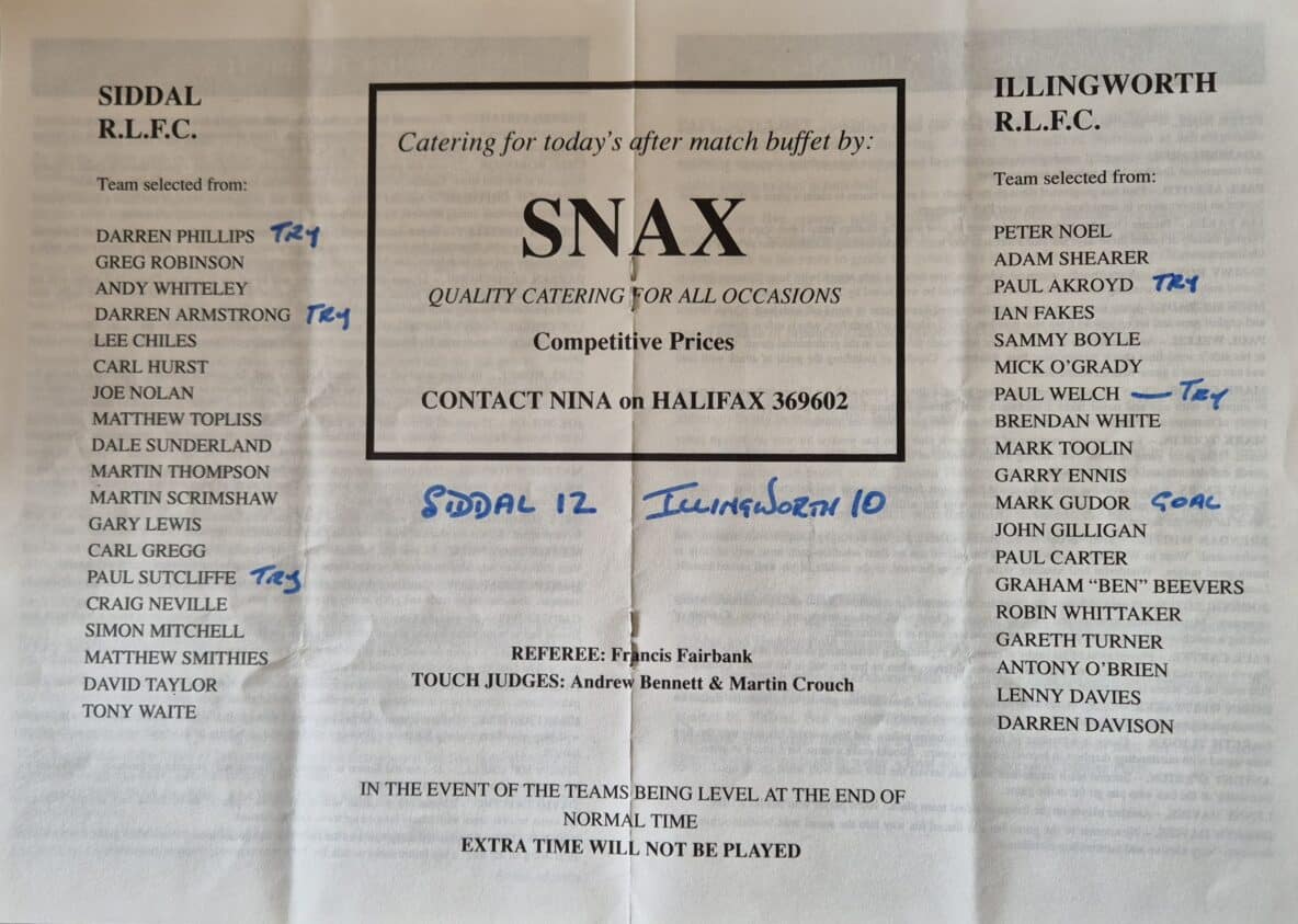 1994 Halifax Cup Final teams Illingworth v Siddal