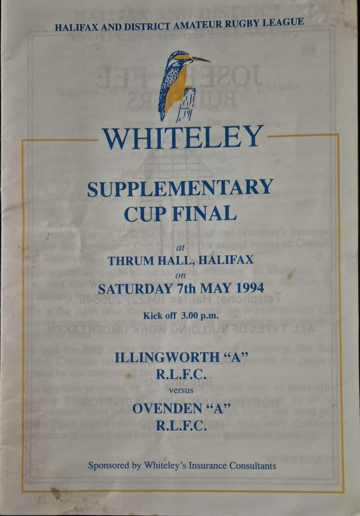 1994 Supplimentary Cup final prgramme Illingworth A v Ovenden A