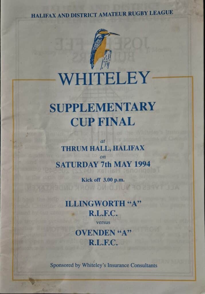 1994 Supplimentary Cup final prgramme Illingworth A v Ovenden A