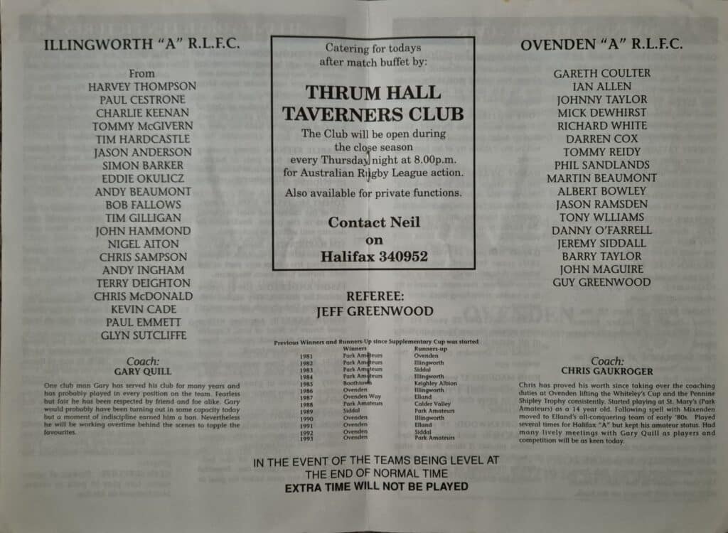 1994 Supplimentary Cup final teams Illingworth A v Ovenden A