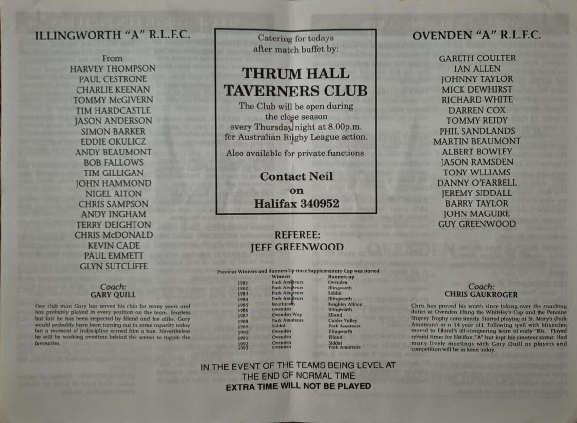 1994 Supplimentary Cup final teams Illingworth A v Ovenden A
