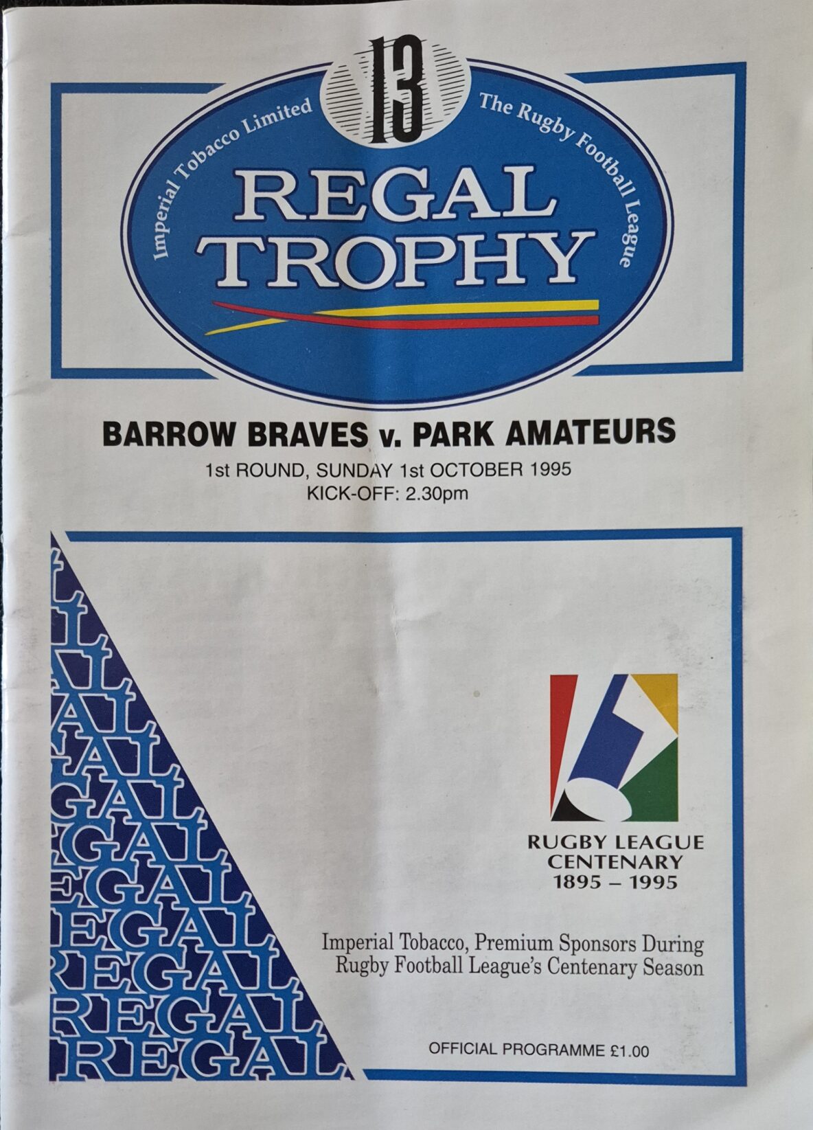 1995 Regal Trophy Park v Barrow programme
