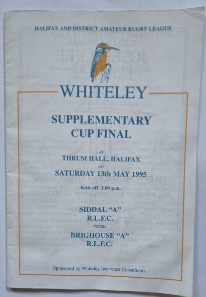 1995 Supplementary Cup Final programme Siddal Brihouse