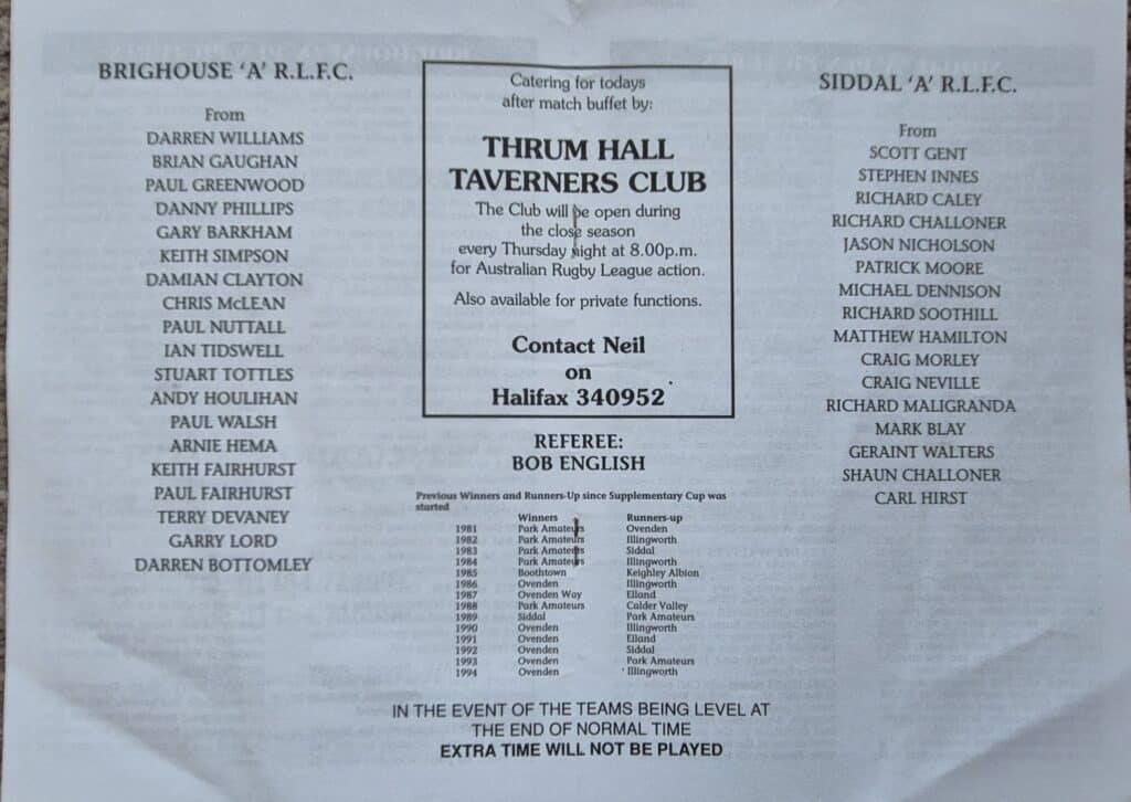 1995 Supplementary Cup Fuinal teams Brighouse Siddal