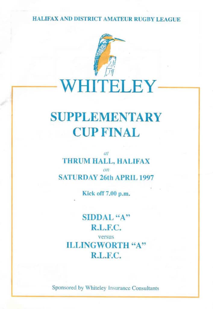 1997 Siddal A Illingworth A  Halifax Supplimentary Cup Final programme