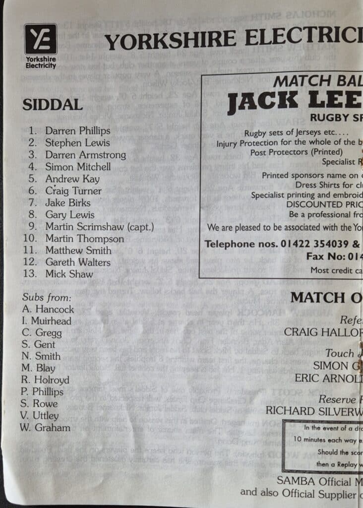 1997 Yorkshire cup final Siddal team