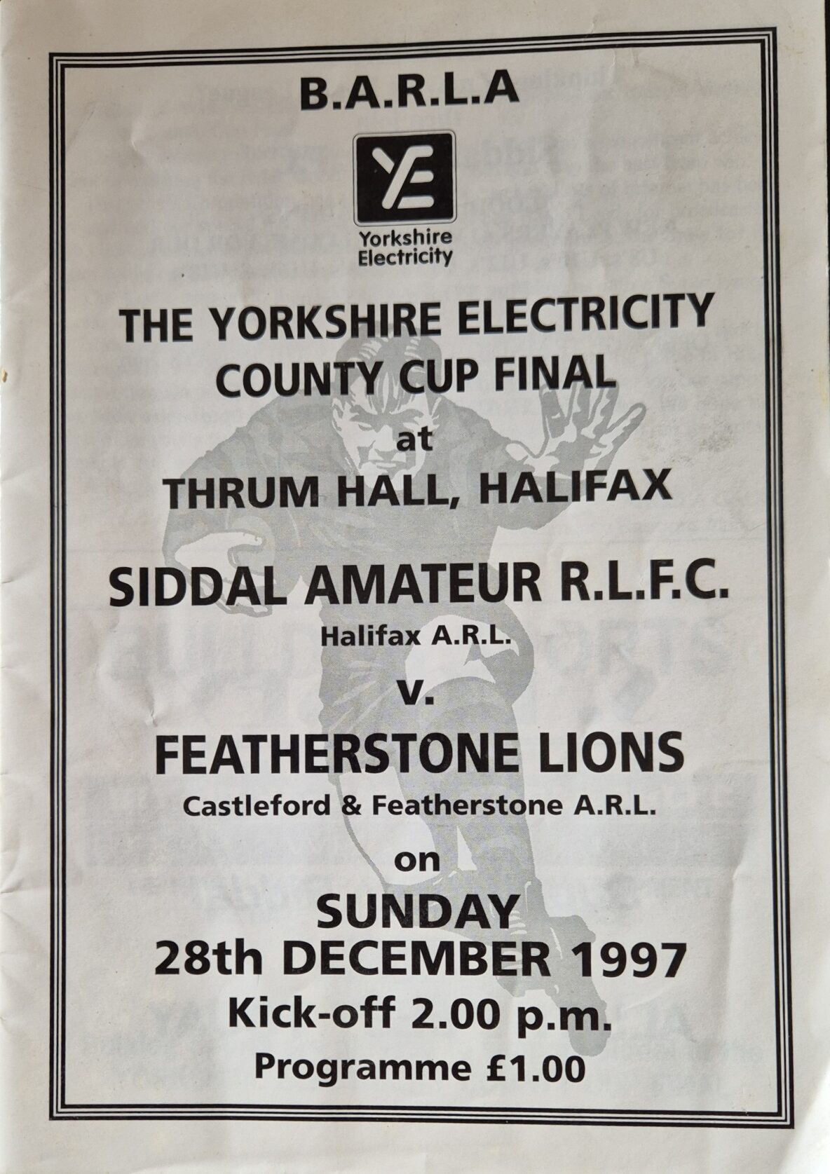 1997 Yorkshire cup final programme Siddal