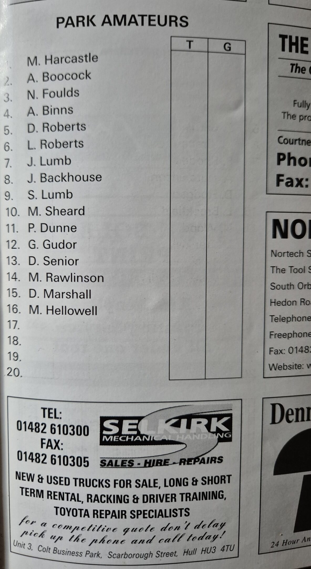 1998 RFL Challenge Cup ist round Park Amateurs team