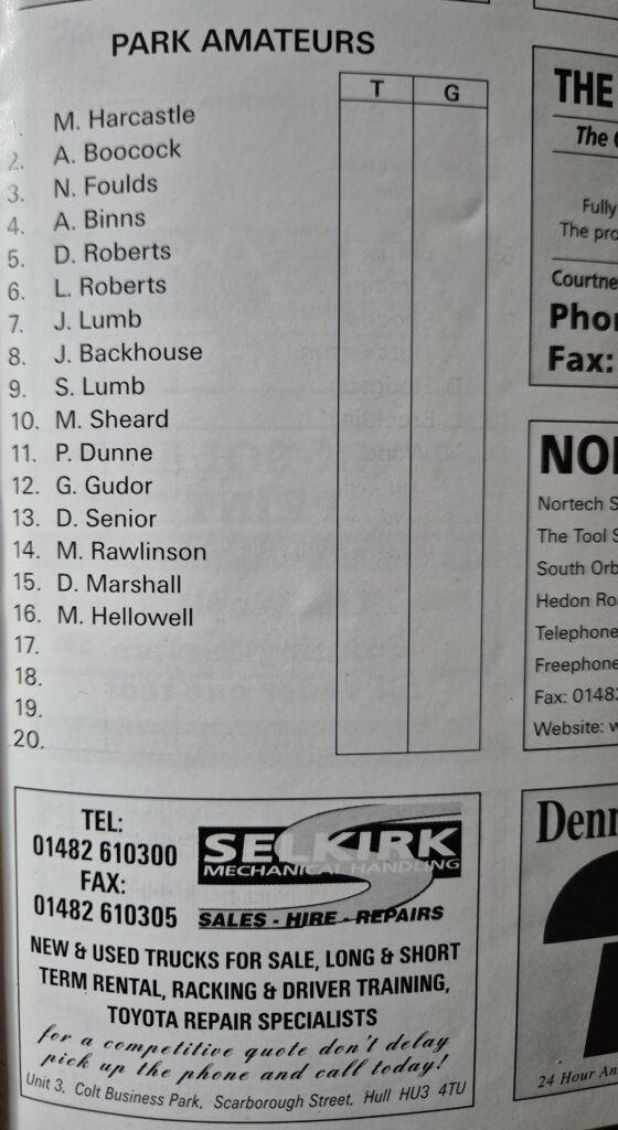 1998 RFL Challenge Cup ist round Park Amateurs team