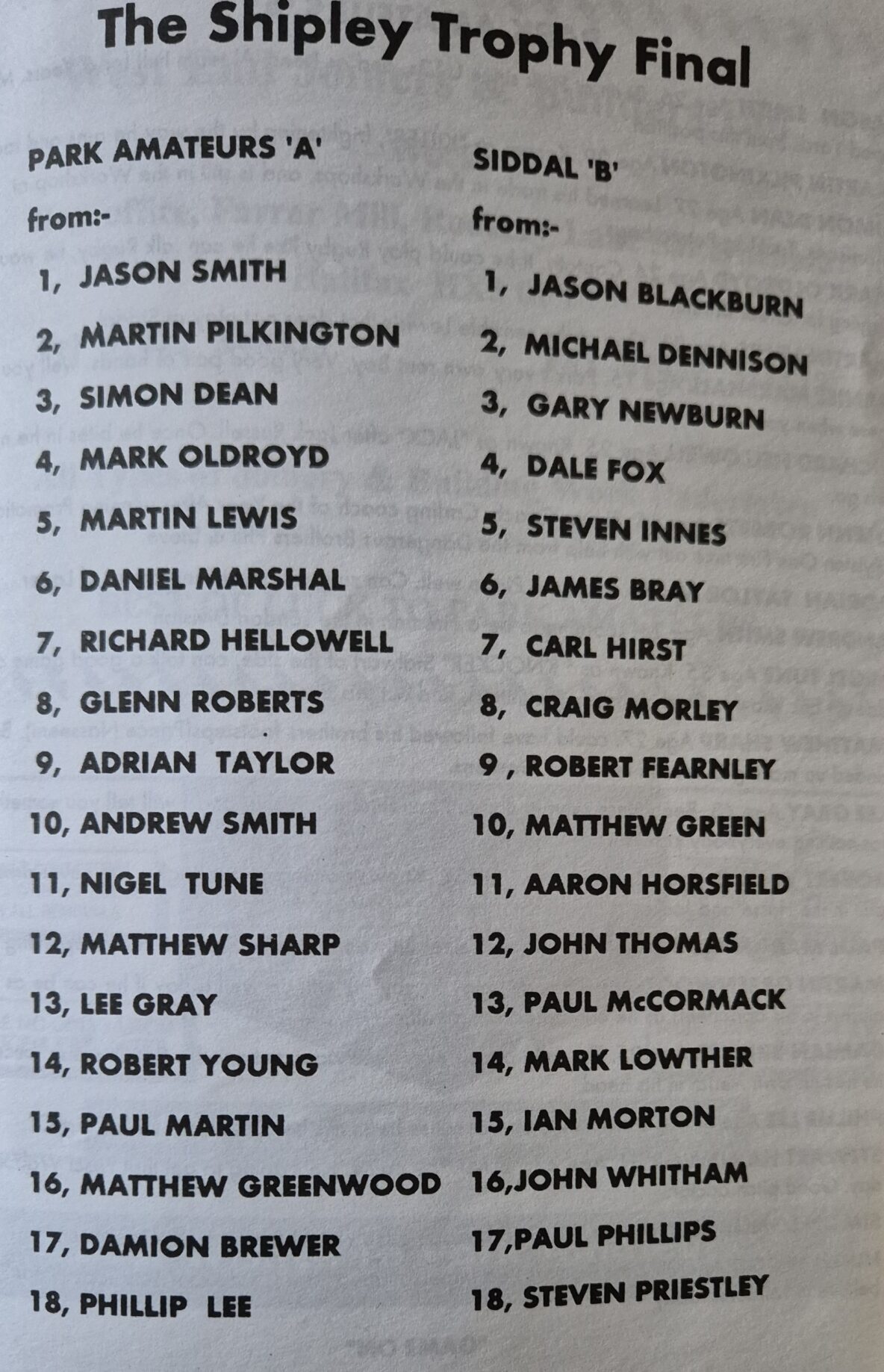 1998 Shipley Trophy Final teams Siddal B v Park Amateurs A