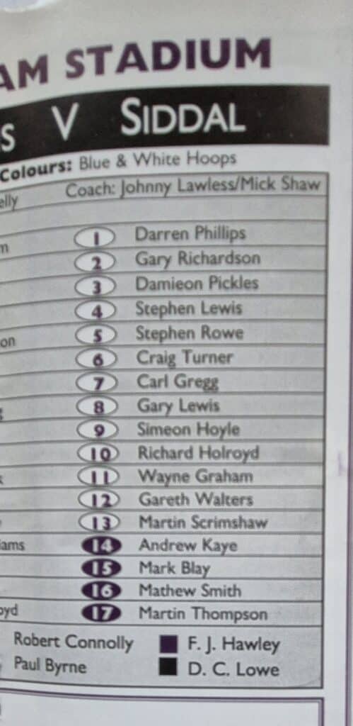 1999 Challenge Cup Siddal team v Dewsbury