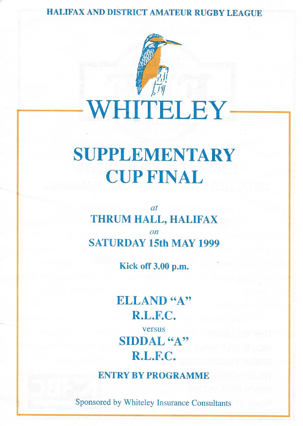 1999 Elland A siddal A Halifax Supplimentary Cup Final  programme
