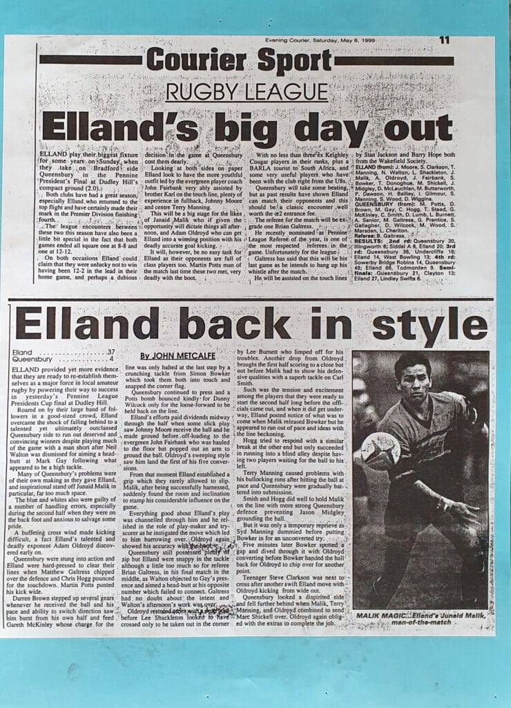 1999 Elland v Queensbury Pennine League Final preview and report