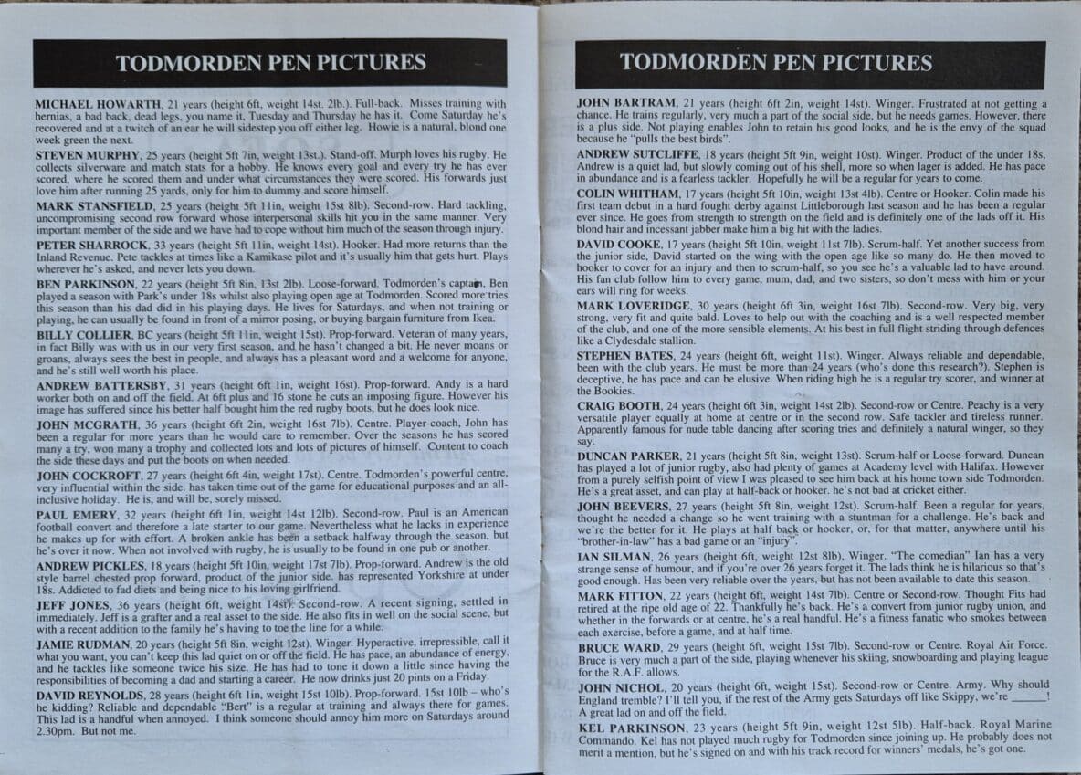 1999 Todmorden pen pics Halifax Cup Final