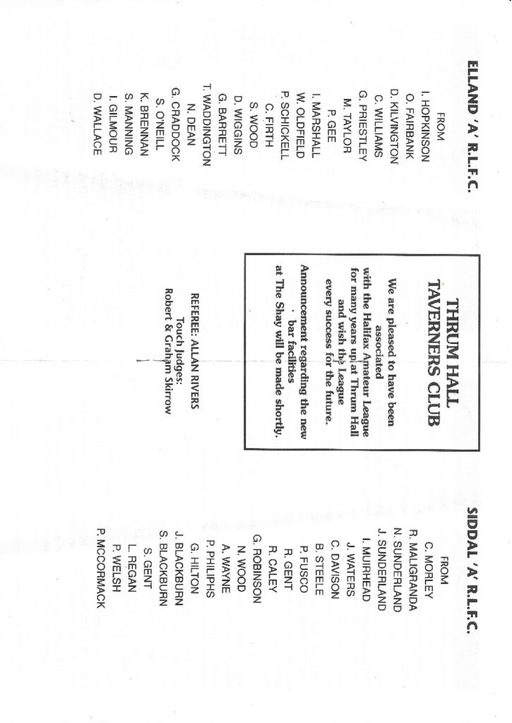 1999 suppilimentary Cup Final elland A siddal a A teams