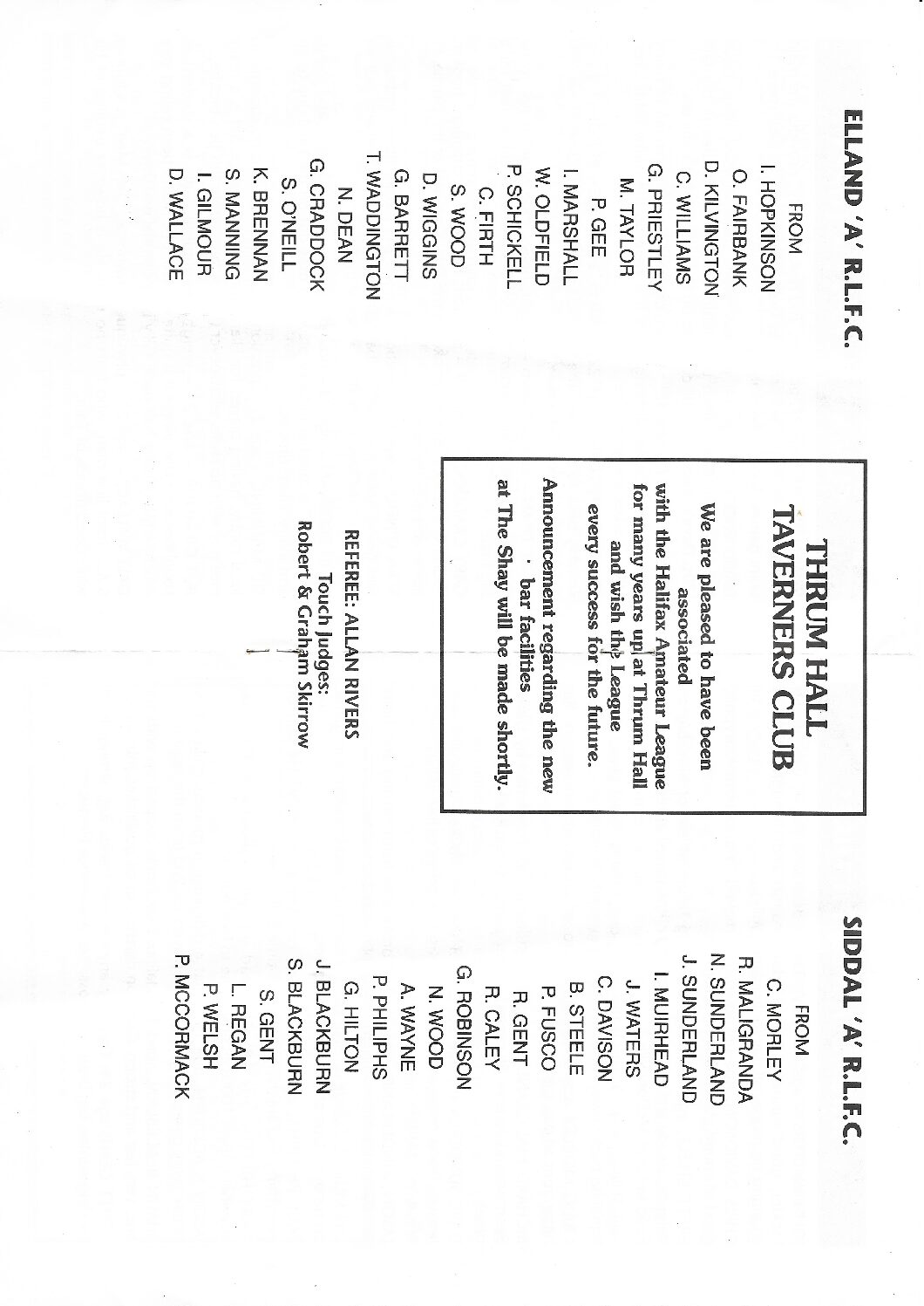 1999 suppilimentary Cup Final elland A siddal a A teams