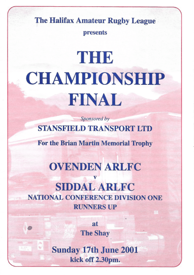 2001 Halifax Championship Ovenden Siddal prog