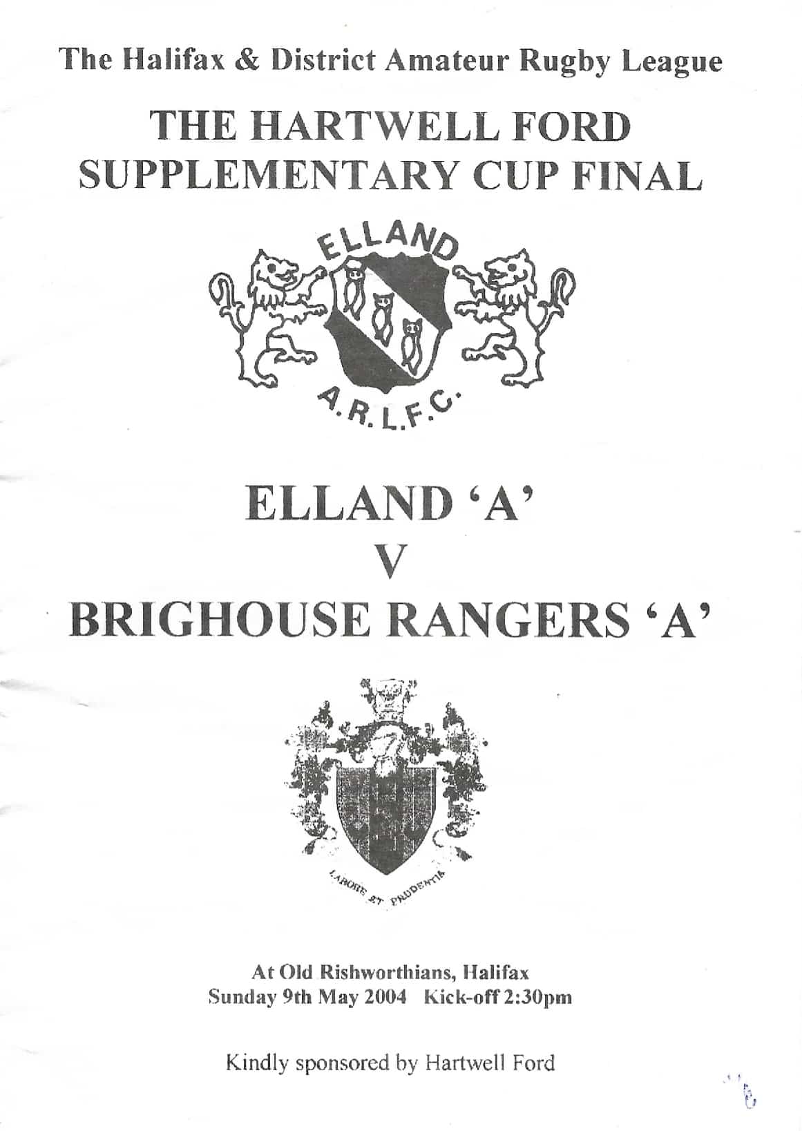 2004 Elland A Brighouse A Haligfax Supplimentary Cup Final  programme