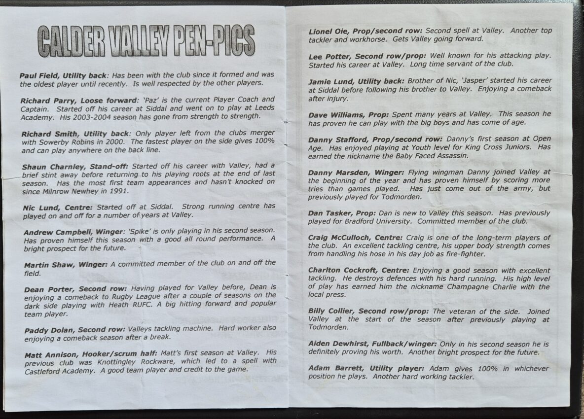 2004 Halifax Handicap Final Calder Valley pen pics