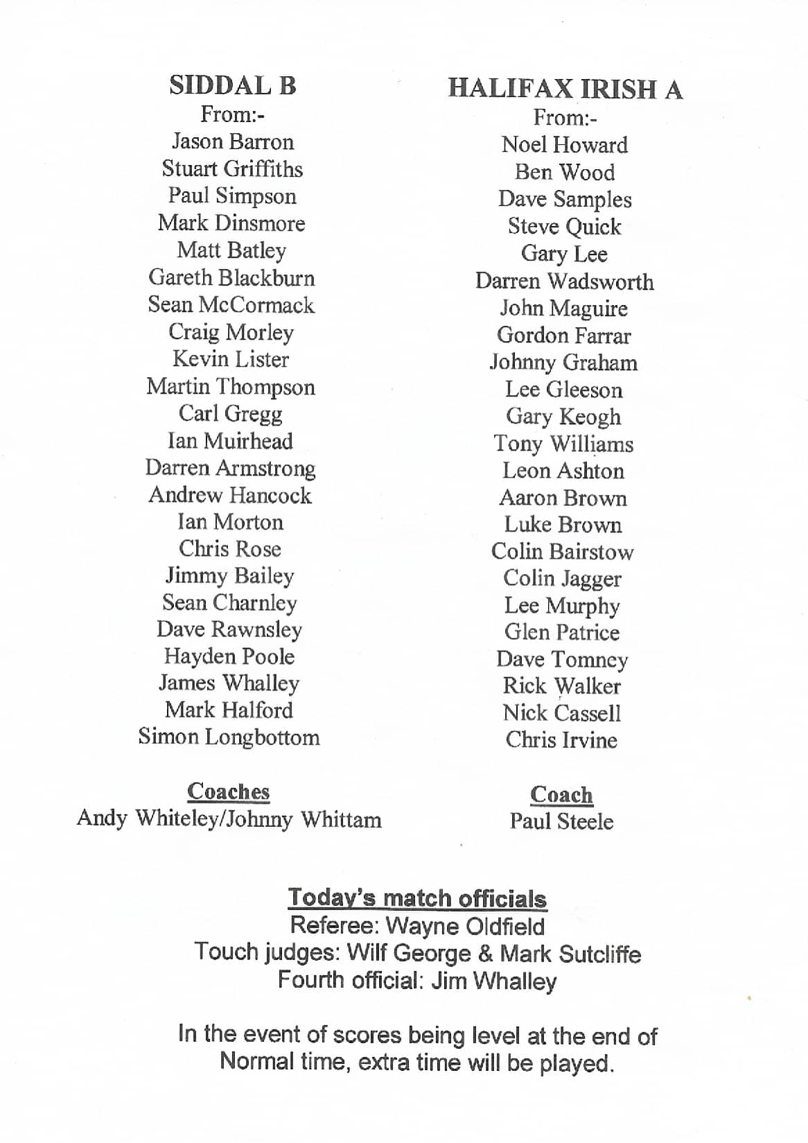 2005 Siddal B Hfx Irish A  Hal;ifax Supplimentary Cup Final  teams