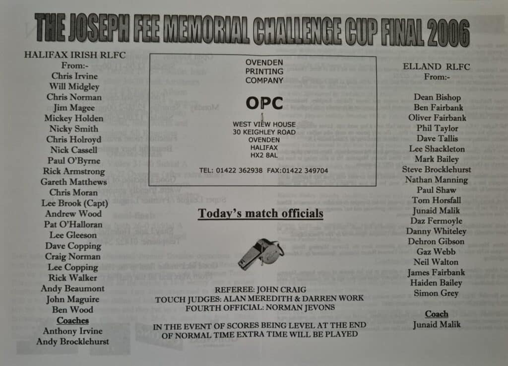 2006 Halifax Cup Final teams Elland v Halifax Irish