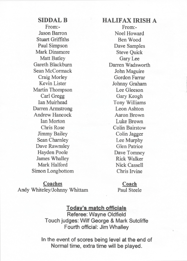2006 Halifax Supplimentary Cup Final Team Siddal B v Halifax Irish