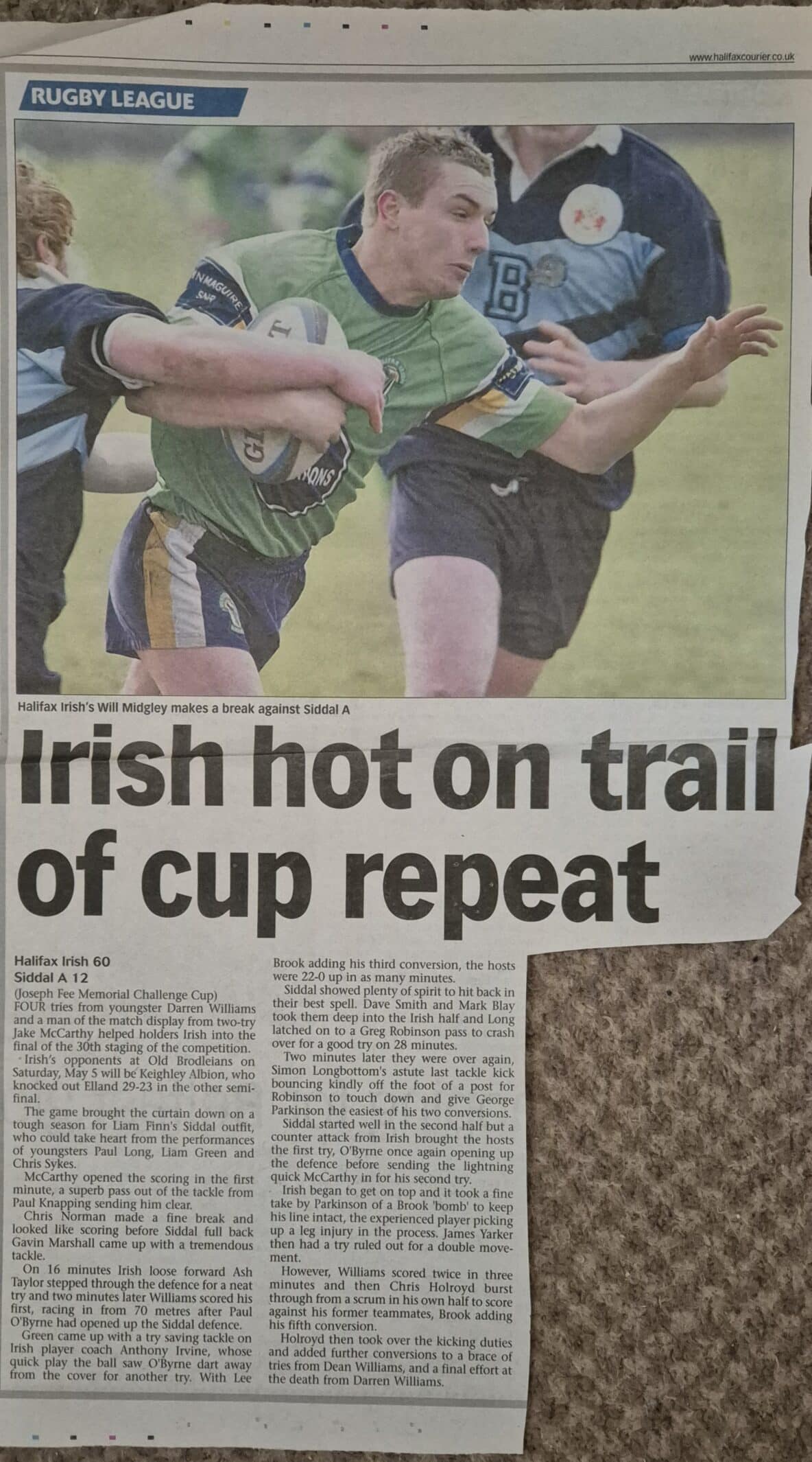 2007 Halifax Cup SEMI Final Halifax Irish v Siddal A courier report