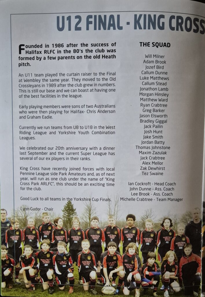 2007 Yorkshire Junior Finals King Cross Park team and article
