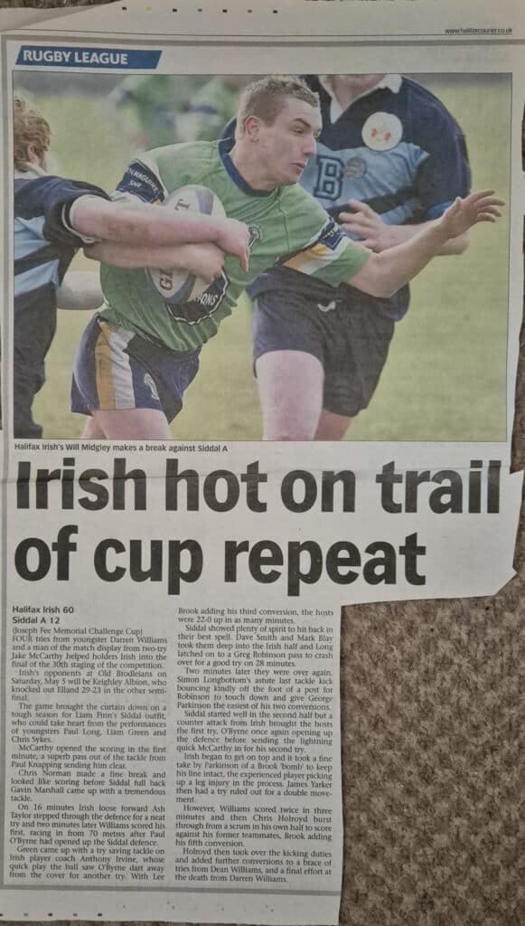 2008 Halifax Irish Halifax Cup SEMI Final Courier report v Siddal A