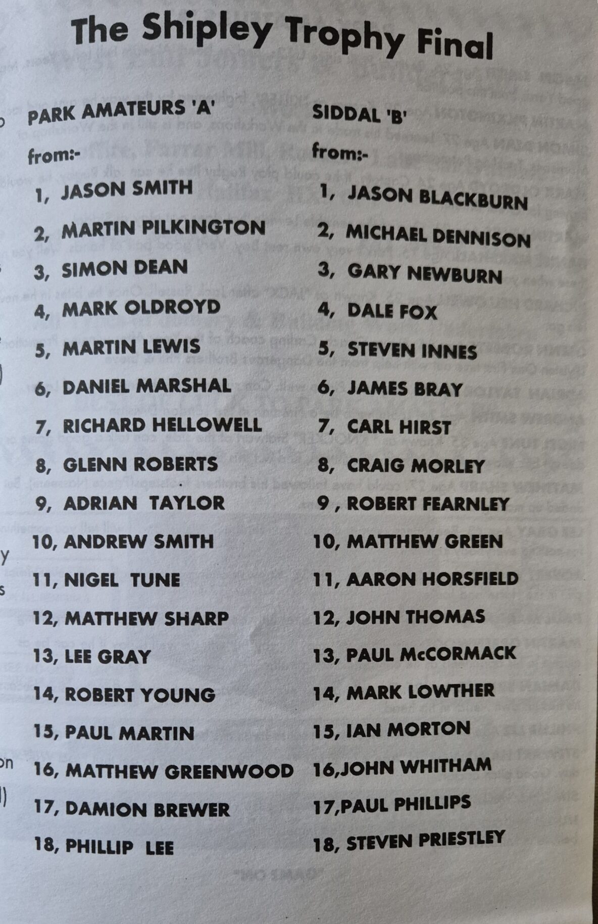 2008 Shipley Trophy Final teams Siddal B v Park Amatuers A teams