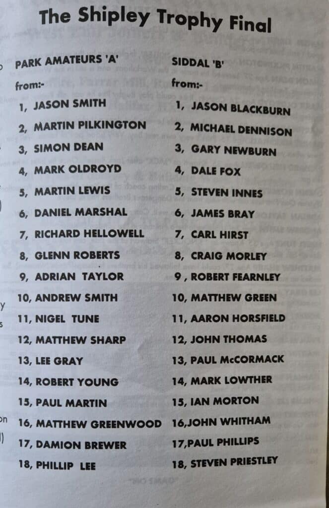 2008 Shipley Trophy Final teams Siddal B v Park Amatuers A teams