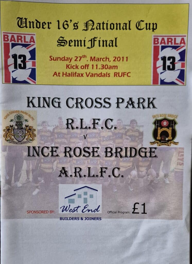 2011 U16 National Cup Semi programme King Cross Park