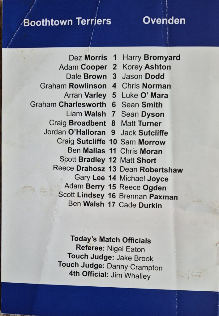 2016 Halifax Cup Final teamsheets