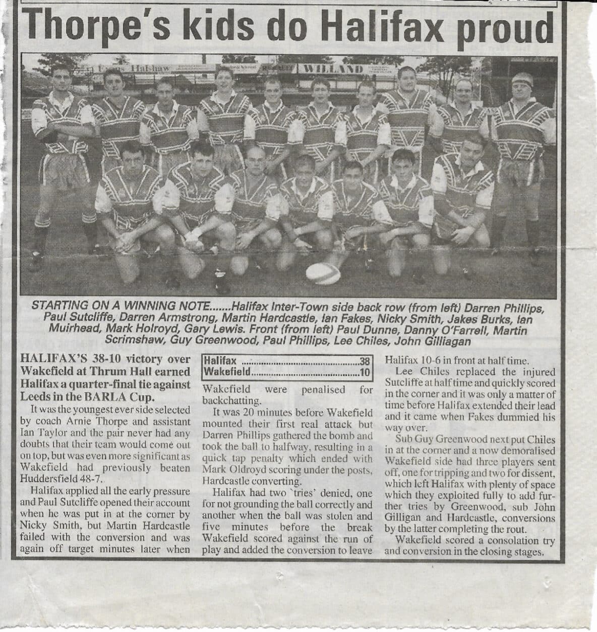 Arnie Thropes intertwon team beating wakefield no year