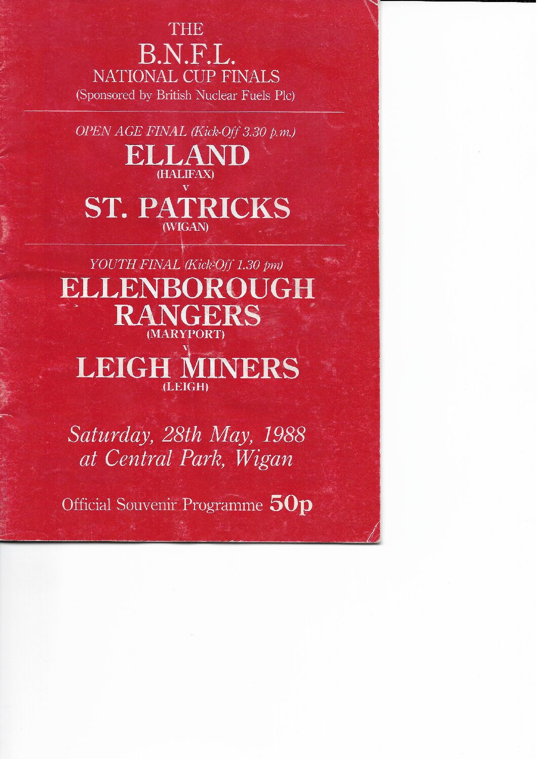 BARLA BNFL National Cup Final programme Elland v St Pats 1988