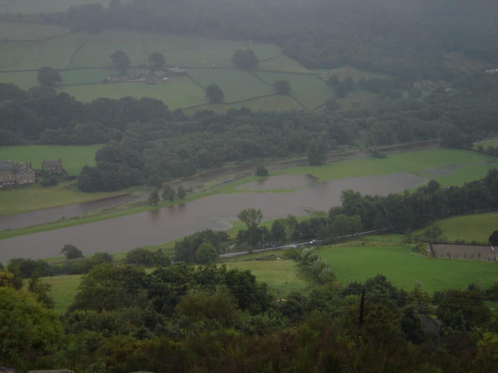 Calder Valley aerial photo Brieley Fields flooded