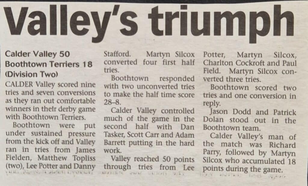 Calder Valley v Boothtown Halifax Courier match report