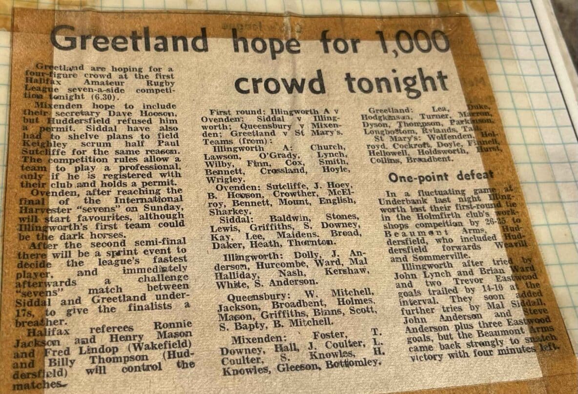 Early 1970s newspaper preview of first Halifax and District sevens at Greetland