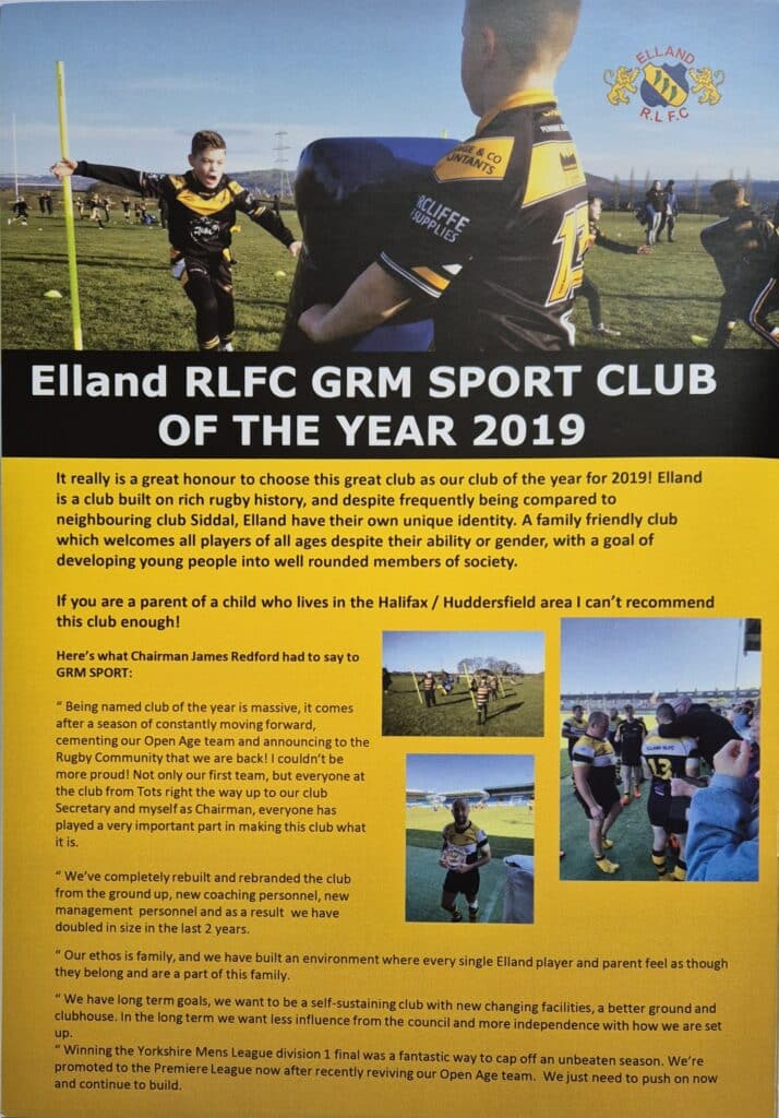 Elland GRM Club of the Year 2019 article