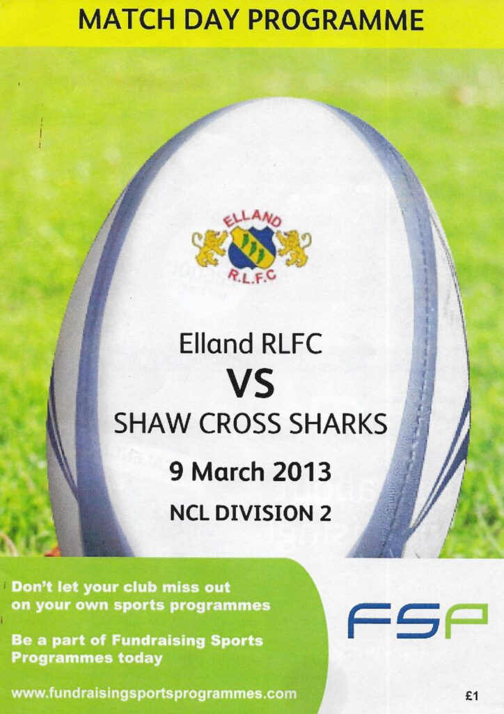 Elland programme  NCL Div 2 013 with team list