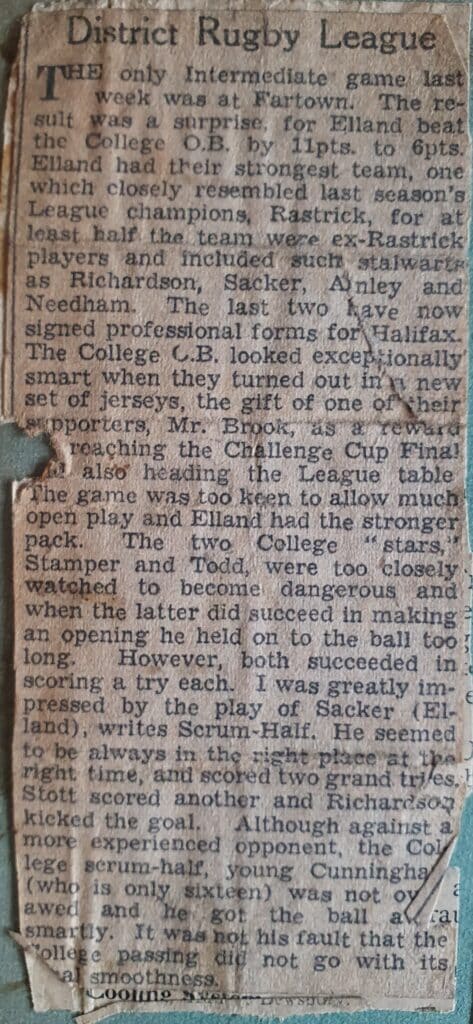 Elland report playing in Huddersfield league 1950s