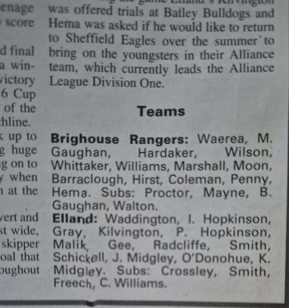 Elland v Brighouse Handicap Cup one point win teams