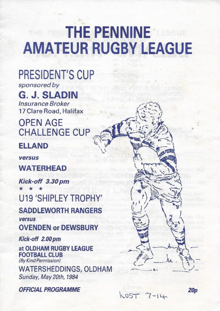 Elland v Waterhead Pennine President's Cup Final programme 1984 teampen pics only  1 of 2