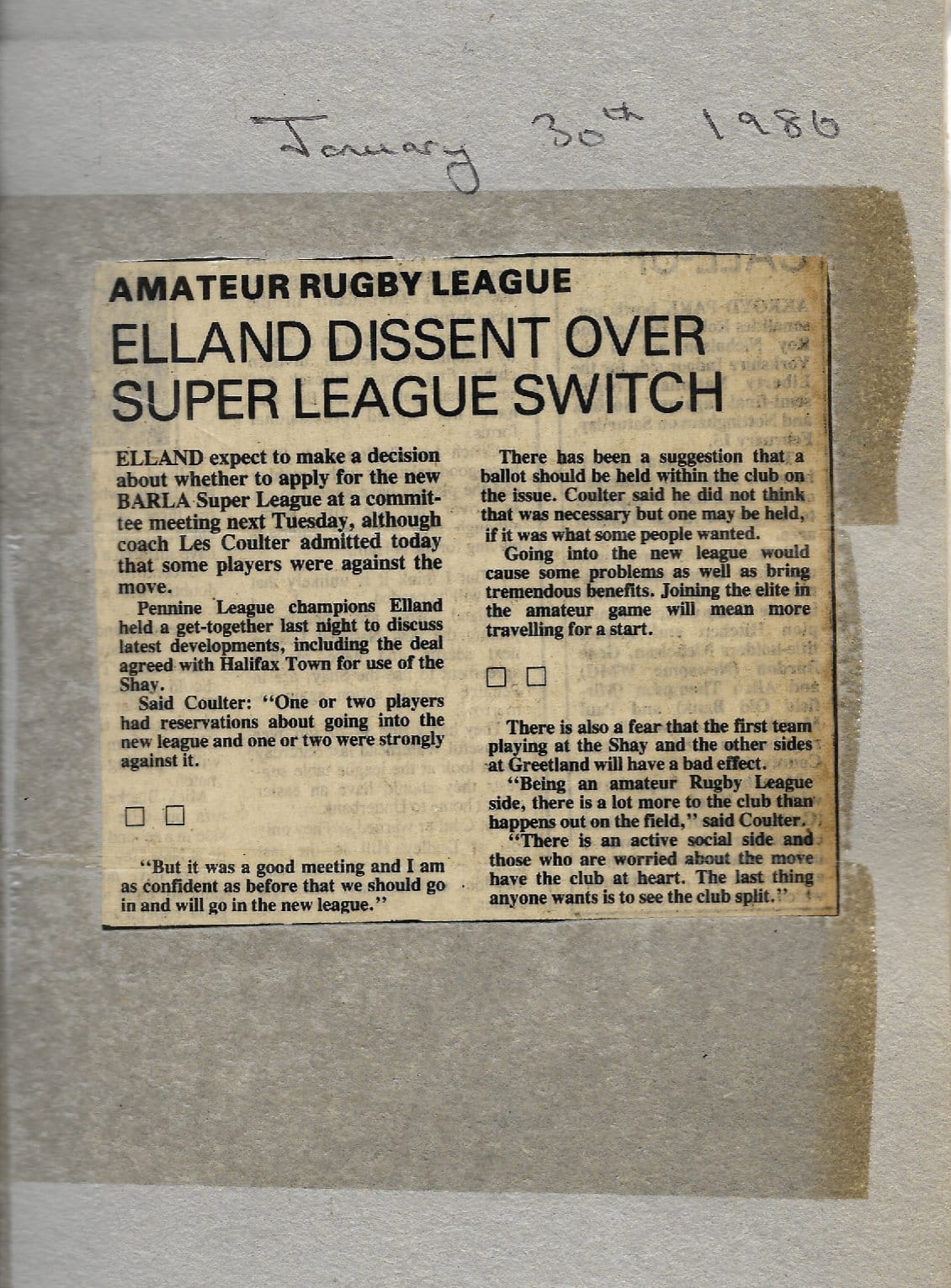 Elland view of BARLA SuperLeague