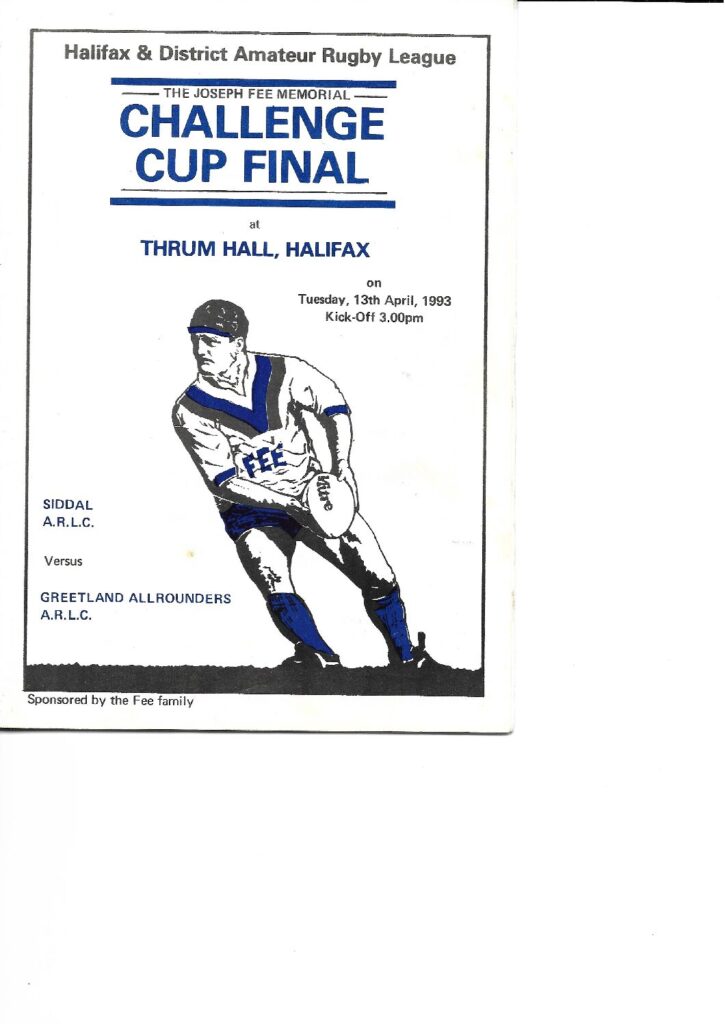 Fee 1993 Siddal Greetland prog and teams
