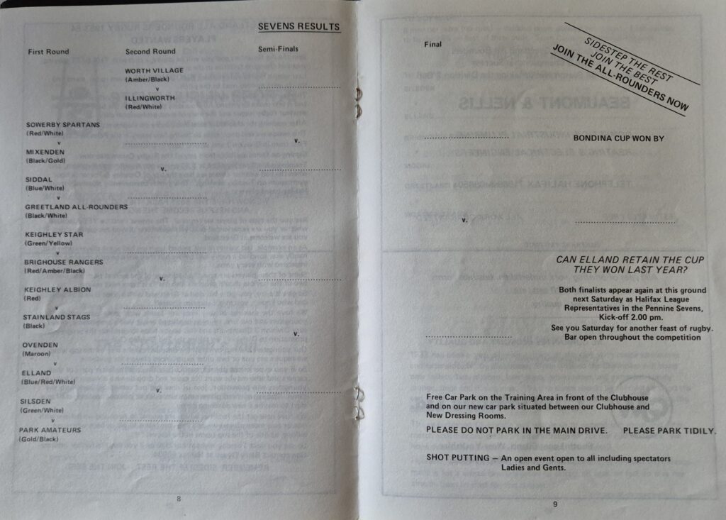 Greetland 11th annual 7s  fixtures