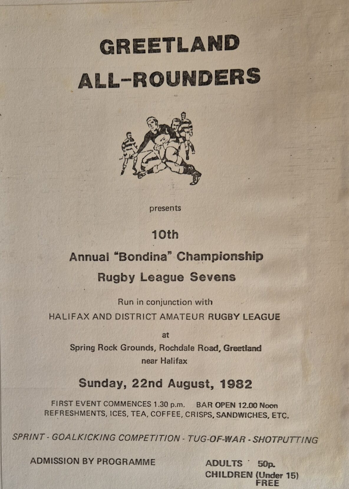 Greetland 7s 1982 programme