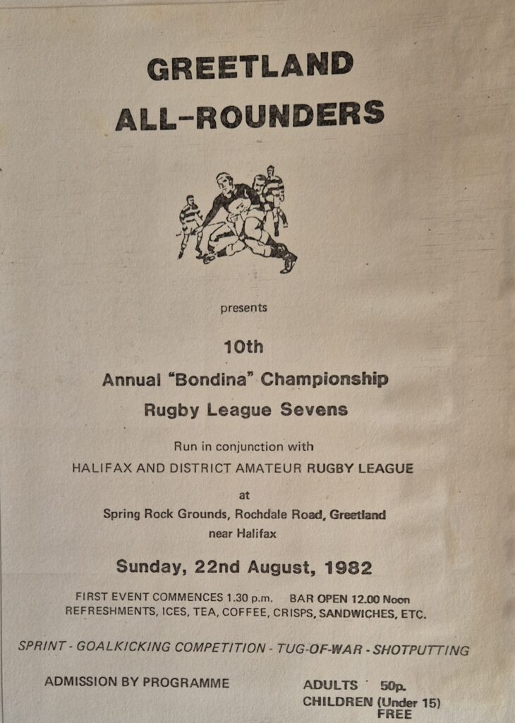 Greetland 7s 1982 programme