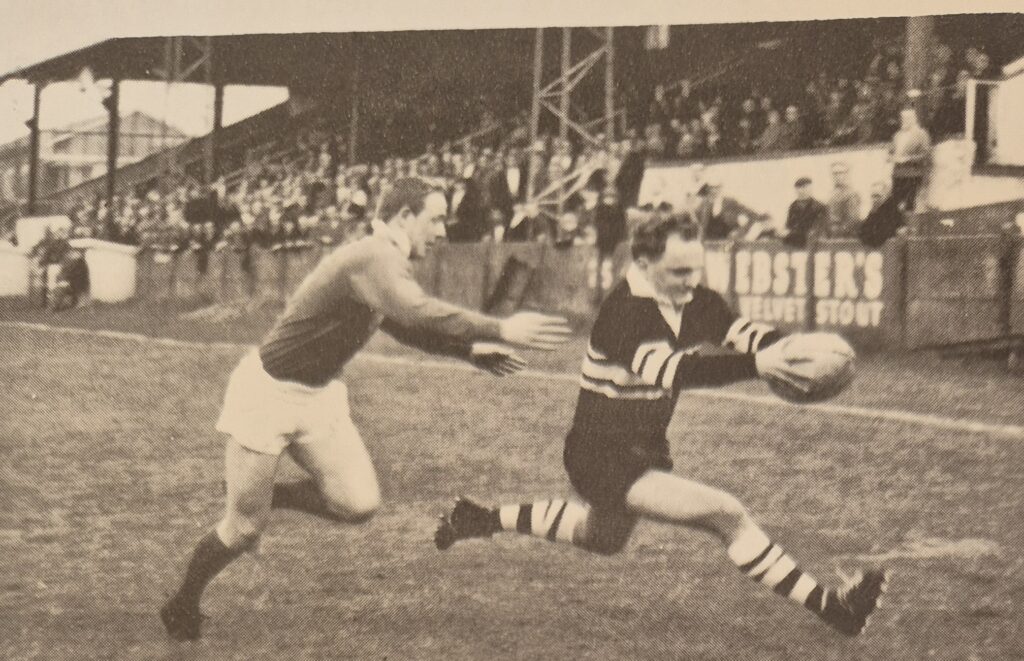 Greetland A R Barry Dyson scores a try at Thrum Hall v St Marys 1960's