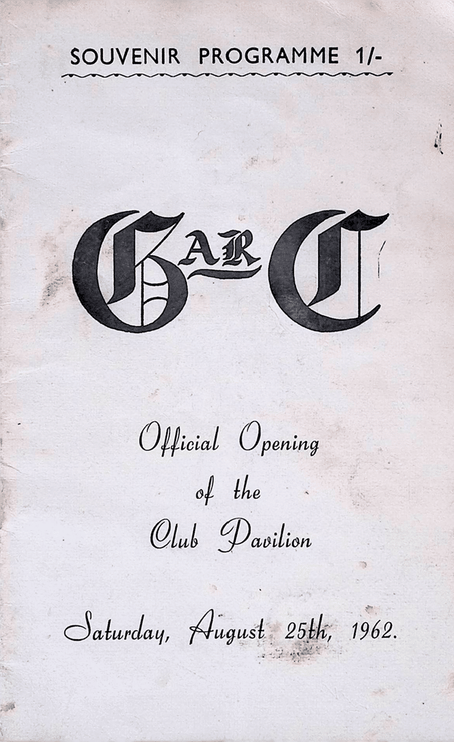 Black and white scan of Greetland All Rounders Club Souvenir Programme cover from 1962, which has a white background and a logo, in black with a few lines of cursive font text